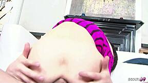 skinny short hair anorexic teen gets first anal creampie dp mmf threesome casting with two huge cocks