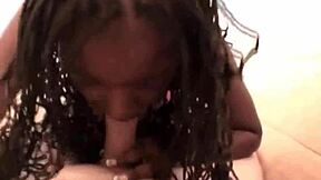 Stockinged ebony teen babe deepthroats big cock in hot POV