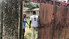 petite ebony gf pays delivery guy with wet pussy creampie doggystyle