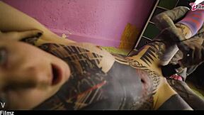 i can't resist this inked goth teen's dripping strapon pound