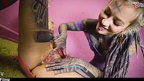 i can't resist this inked goth teen's dripping strapon pound