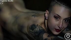 Emo goth teen strips pierced tits in dark world