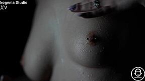 Emo goth teen strips pierced tits in dark world