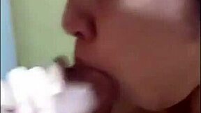 Married Brunette BLOWS Husband's Friend Good