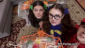 Stealing girlfriends busted for Halloween trick or treat foursome 😈👻💦