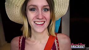 Petite blonde pixie gags deep on toy, anal fucks, swallows every drop