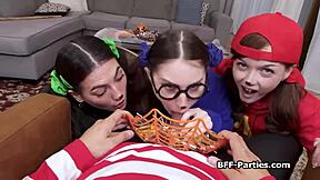 Stealing girlfriends busted for Halloween trick or treat foursome 😈👻💦