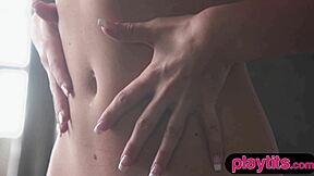 slender blonde milf slips off sheer lingerie flashing perky boobs 😍🔥