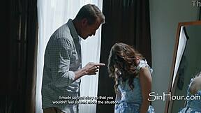 petite teen hesitates but spreads for counselor's cock in cinema