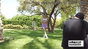 bts of petite jesse pony flashing her natural tits while posing in miniskirt during photoshoot