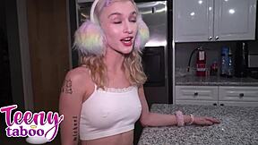 Emma Rosie shares bed, rides stepdad till creampie drip