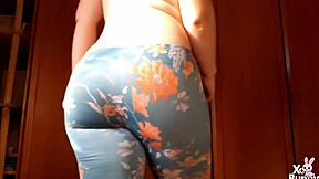goddess in leggings farts teasingly while walking topless—kinky yoga fetish dream