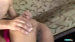 On the living room couch, this young bitch in heels gets her tight asshole drilled rough doggystyle with deepthroat and cum in mouth.