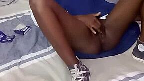 black student teases wet pussy 😏 sucks pink vibrator tight