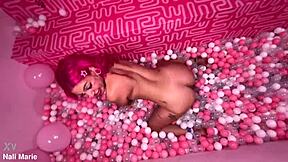 Nali Marie's bimbo teen whore grinds boobs on dirty feet in ballpit