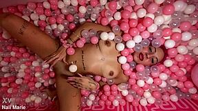 Nali Marie's bimbo teen whore grinds boobs on dirty feet in ballpit