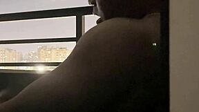 Blowjob on Hotel Balcony with Roommate Amateur Couple Deepthroat Action