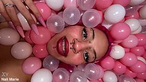 Nali Marie's bimbo teen whore grinds boobs on dirty feet in ballpit