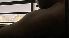 Blowjob on Hotel Balcony with Roommate Amateur Couple Deepthroat Action