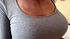 Stepmom's huge natural tits get licked during hot massage session.