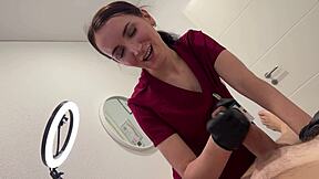 nurse humiliates patient with ball laser and deepthroat dick in throat slobber