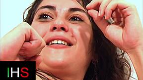 brunette teen shaved pussy fucked anal cowgirl doggystyle cum swallow