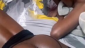 Two ebony babes stretch around one throbbing black monster cock?