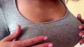 Stepmom's huge natural tits get licked during hot massage session.