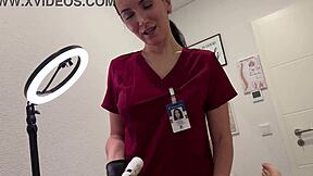 nurse humiliates patient with ball laser and deepthroat dick in throat slobber