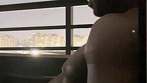 Blowjob on Hotel Balcony with Roommate Amateur Couple Deepthroat Action