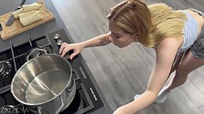 Step Sister Catches Jerking and Drains Cum with Feet
