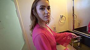 step brother jerks off until step sister helps him cum in the shower after massage