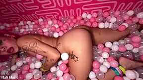 Nali Marie's bimbo teen whore grinds boobs on dirty feet in ballpit