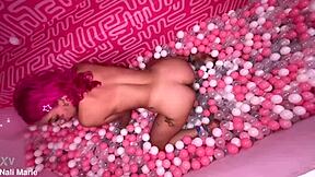 Nali Marie's bimbo teen whore grinds boobs on dirty feet in ballpit
