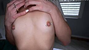 waking up my petite blonde gf for pierced nipple deepthroat blowjob and hard fuck