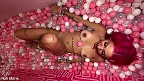Nali Marie's bimbo teen whore grinds boobs on dirty feet in ballpit