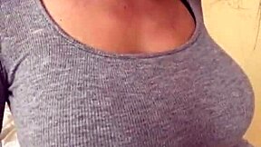Stepmom's huge natural tits get licked during hot massage session.