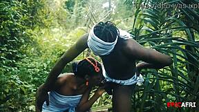 Skinny ebony teen sucks big cock while squirting wet pussy wildly