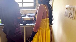 indian wife in yellow dress fucked by husband