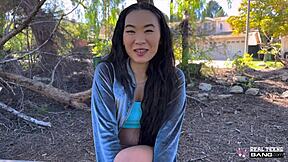 kimmy kimm flashes her bubble butt then fucks wild outdoors pov