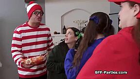 Besties spread wide for Halloween candies in wild foursome