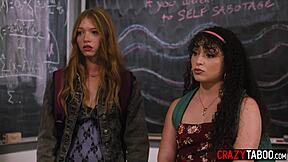 Lesbian Couple Deepthroats Teacher in Hardcore Threesome
