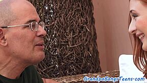 Grandpa pounds redhead European teen missionary style hard