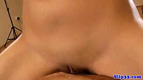 shaved teen deepthroats old man's cock rides him hard home