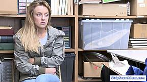 teen shoplifter strips naked then takes hardcore office pounding