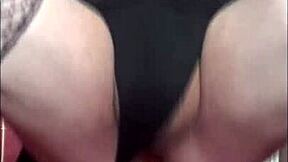 crossdressing sissy deepthroats assfucks real cock in stockings