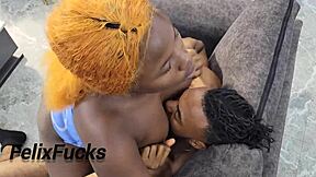 Nimi greets husband with sloppy ebony blowjob after long office day