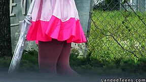 costumed redhead teen hitchhiker takes huge cock public pounding