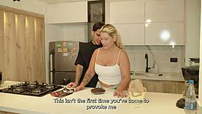 Stepson becomes stepmom's secret lover in taboo kitchen fling