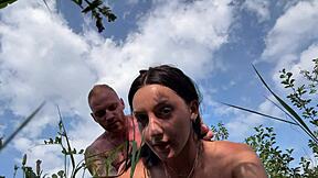 stranger babe drops knees for cock in park. then bends over pounded doggystyle outdoors